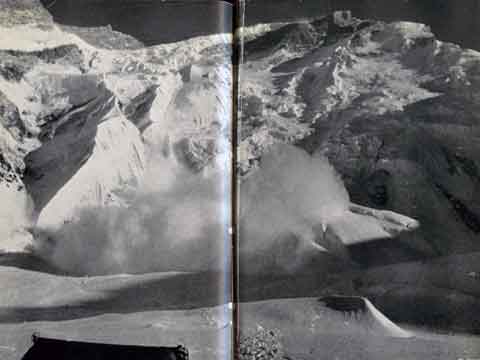 
Avalanche on Annapurna North Face between Camps 2 and 3, 1950 - Conquistadors of the Useless book
